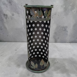 A beautiful decorative wrought iron plant stand two tiers with grape vine design. W.30 H.73 Cm.