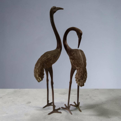 2 Large vintage bronze crane statues 1920-1940s.H.86, 105 Cm.
