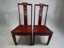 A Pair of Chinese Rosewood Chairs with mother of pearl inlaid in good condition. W.43 D.43 H.100 Cm.