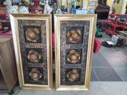 A Gold Framed of hand carved wooden wall plaque with 6 panels of lotus flowers and each flower has a light inside for an ambient effect. 48X104 Cm.
