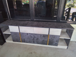 A TV Cabinet 2 tone Grey textured and light oak finish with decorative gold aluminum D.40 L.200 H.69 Cm.