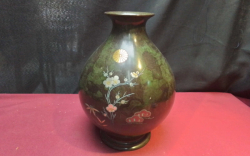 A Large Oriental Green  Enamel Cloisonné Vase with signed to base. H.26 Cm.  