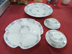 A Large Circular Meat Plate with Drainer and Hors D'Oevres Dish and 2 Buttle Dishes.