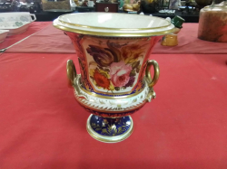 A Cro2n Derby 2 Handles Vase with 2 Hand Painted Floral Panels C1870. W.14 H.17 Cm.