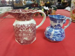 2 Masons Jugs C1870. Red H.16 Cm. Blue H.13 Cm.