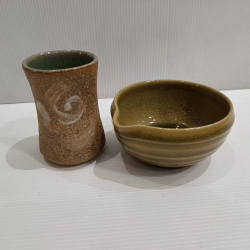 A Matcha bowl with spout (Chawan) and a cup 