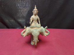 A Bronze Statue of Indra Riding a 3 heads Elephant. W.13 D.14 H.20 Cm.