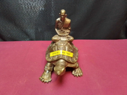 A Bronze Statue of Luang Pu Liw sit on Turtle. W.14 D.20 H.17 Cm.