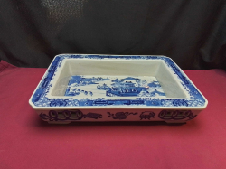 A Large Antique Chinese Square Blue and White Bowl. W.28 L.41 H.8.5 Cm.
