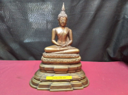 A Bronze Statue of Replica of Phra Phutta Sihing. W.18 L.27 H.35 Cm.