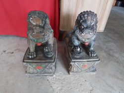 A Pair of Large Foo Dog Statues. W.20 L.31 H.45 Cm.
