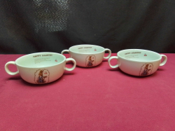 3 Handled happy country bowls featuring rabbits