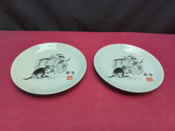 2 Collectable Japanese plates marked showing black rats. W.16 Cm.