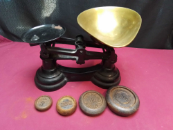 A Nice Victorian Salter Brass Shop Scale with weights.