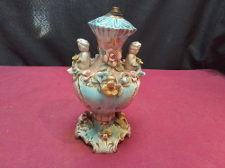 A Porcelain Table Lamp Blue with  Seated Children French or Italian.H.20 Cm.