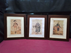 3 Old Print Pictures (1 Glass crack) 26x32 Cm.