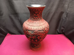 A Large Red Cinnabar Vase. W.25 H.47 Cm.