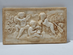 An antique white marble  Musical Cherubs Solid Bas Relief Hanging Wall Plaque (42x24  cm.)