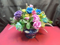 A Lovely Artificial Flowers with Chinese Blue and White Vase. W.22 H.40 Cm.