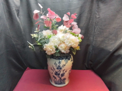 A Lovely Artificial Flowers with Chinese Blue and White Vase. W.29 H.78 Cm.