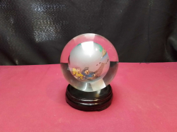 A Vintage Chinese Reverse Art Glass Globe Orb & Stand. W.11 H.13 Cm.