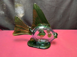 Blown green glass fish.L.27 W.9 H.24 Cm.