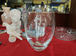 A large Bohemia clear crystal vase. W.14 H.23 Cm. 