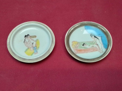Antique erotic Chinese porcelain hand painted trinket box. W.8 H.3 Cm,