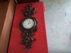 French Cartel Ornate Rococo Style, Wall Clock, Gilded and Carved Decorated Frame. W.37 H.92 Cm. 