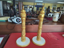 A Pair of Large Gold Wooden Candlestick Holders. H.57 Cm.