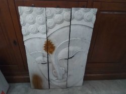 Vintage Triptych Buddha Face Wall Relief. 51x77 Cm.