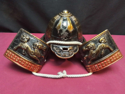 Japanese Samurai  Kabuto Fukigaeshi Wing Helmet, Very Heavy. Signed inside. W.31 D.20 H.15 Cm. 