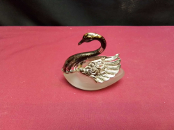 Antique Silver-Plated Cristal Salt Cellar Swan, with moving wings. L.8 H.7 Cm.