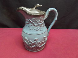 W. Ridgway&Co Antique Pitcher with Tavern Scene and Grapevines. Stoneware. Stamped. W.15 H.17 Cm.