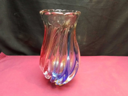 Murano Italian Sommerso Ribbed Multicolored Core Vase. 1960s. W.13 H.24 Cm.