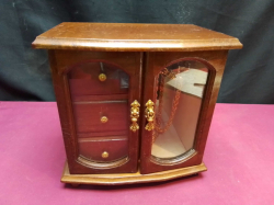 Vintage Armoire Wooden Musical Jewelry Cabinet with Drawers, with contents, Working. W.21 D.13 H.21 Cm.