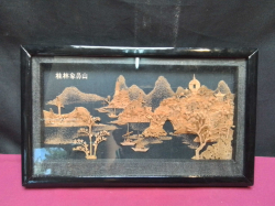 A Vintage Chinese Cork Diorama: Hand Carved Chinoiseries Landscape. 35x21 Cm.