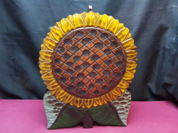A wooden umbrella rack with sunflower design. W.31 D.12 H.42 Cm.