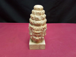A Hand Carved Stone Sculpture Depicting the Hindu God Bruma with 4 faces.H.13 Cm.