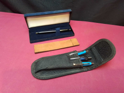 3 High Quality Pens with Belt case and A High Quality Pen and brown velvet pack in dark blue velvet case 