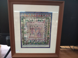 A Medicine Buddha Mandala featuring the central figure of Bhaisajyaguru on frame. 44x50 Cm.