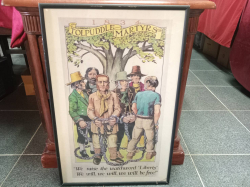 A framed print depicts the Tolpuddle Martyrs, a group of 19th-century English farm laborers punished for forming a union. 44x66 Cm.