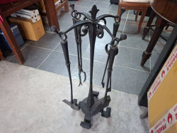An antique European c1880 cast iron and steel fireside set (never used)