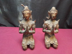 A Nice Pair of Brass Thai Praying Figures. W.11 H.25 Cm.