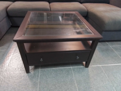 A Wooden Coffee Top Glass Table with 1 Drawer. W.80 H.49 Cm.