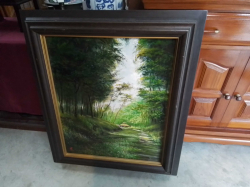 A large vintage Oriental oil paint signed. 82x94 Cm.
