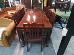 A Nice Heavy Wooden Table  W.90 L.220 H.75 Cm.with 10 Chairs.