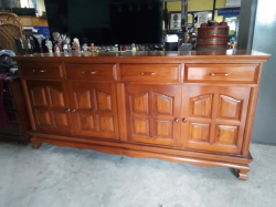A Very Heavy Wooden Side Board 4 Doors and 4 Drawe4s Carved to Front L.205 D.50 H.97 Cm.