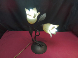 A Lovely Metal Lamp With 2 Tulip Shards.