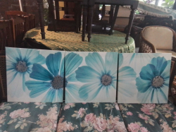 3 Blue Flower Pictures set 45x45 Cm. each
